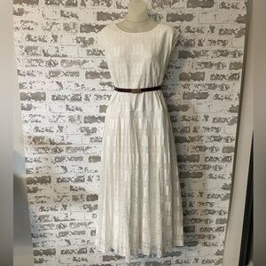 Lafayette 148 New York 3X Off White Textured Midi Dress Back Buttons Cotton Plus